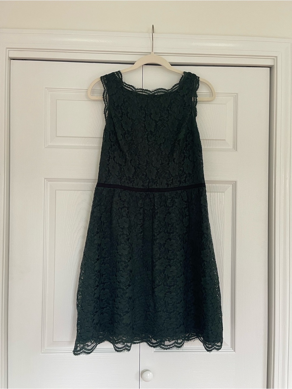 LOFT Dark Green Lace Sleeveless A-Line Dress